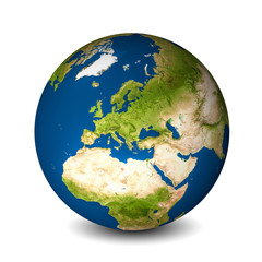 earth globe isolated on whitebackground. satellite view focused