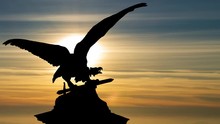 Turul Bird On The Royal Castle At Sunset, Mythological Bird Of Prey, Mostly Depicted As A Hawk Or Falcon, The National Symbol Of Modern Hungary And Transylvania, Budapest