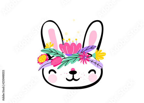 Download Cute easter bunny face with minimal fantasy spring flowers ...