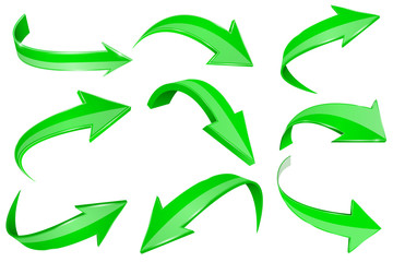 Wall Mural - green 3d shiny arrows. set of bent icons