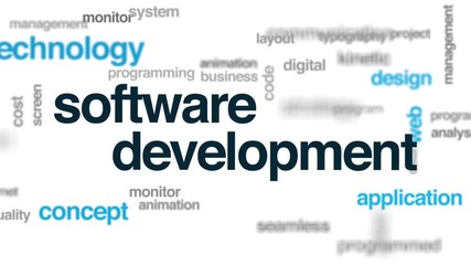 Wall Mural - Software development animated word cloud. Kinetic typography.