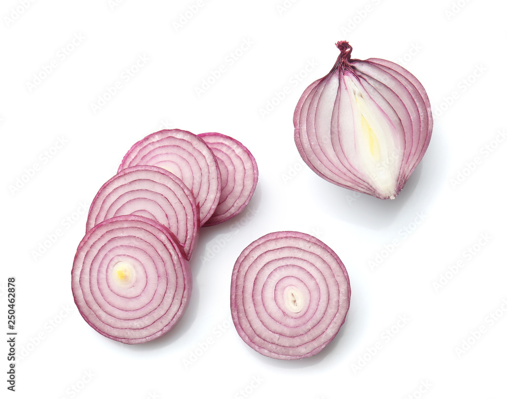 Cut onion on white background