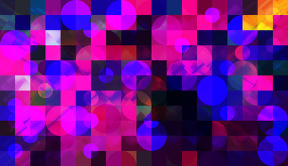 Wall Mural - Abstract background of mosaic with elements of circles. chaos on square tiles. colorful colors. pink, purple, blue