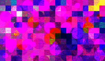 Wall Mural - Abstract background of mosaic with elements of circles. chaos on square tiles. colorful colors. pink, purple, blue