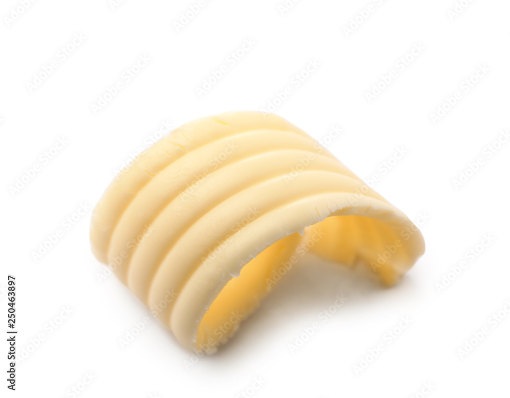 Butter curl on white background