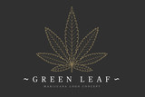 Fototapeta  - Cannabis marijuana hemp green leaf flat symbol or logo design. Cannabis green silhouette ecology logo. Hemp emblem for the logo design packaging of goods, food, for the creation of printed products.