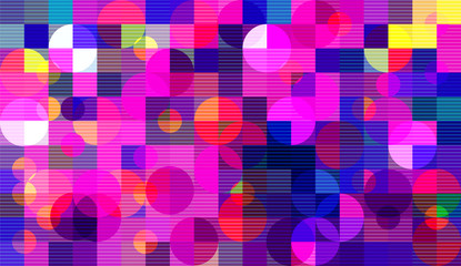 Wall Mural - Abstract mosaic background with elements of circles and striped lines. chaos on square tiles. colorful colors. pink, purple, blue