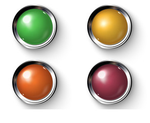 Wall Mural - Set of realistic colored buttons with metallic borders.