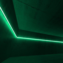 3d Interior With Green Neon Light Line