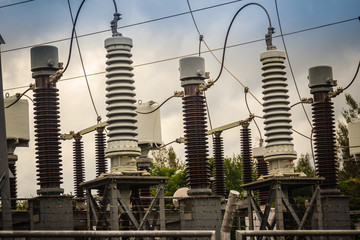 High voltage transformers and electric converters equipment in switchyard of hydroelectric power plant at Pak Mun Dam, a run-of-river hydroelectricity in Ubon Ratchathani Province, Thailand.