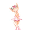 Cute ballerina, ballet girl baby kitten, cat with flowers, floral wreath in a ballet dress