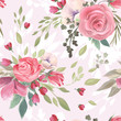 Beautiful, trendy, seamless, tileable pattern with watercolor pink rose blossoms, flowers, background