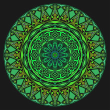 Green Symmetric Ornament On Black Background.
