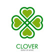 © teracreonte - Logotipo abstracto con texto CLOVER con trébol lineal entrelazado de 4 hojas con relleno reducido en color verde