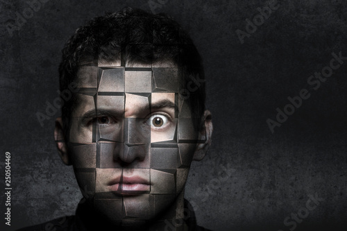 Portrait Of A Man With A Puzzled Look That Decomposes Into Cubes Concept Of Robotics Buy This Stock Photo And Explore Similar Images At Adobe Stock Adobe Stock