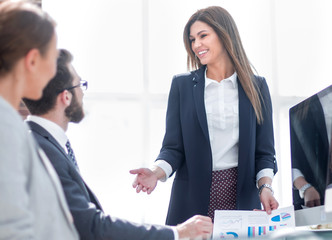 Wall Mural - business woman holds a working meeting in the office