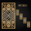 Golden abstract geometric background. Art deco style, trendy vintage design element. Gold grille on a black background. Gold art deco panels. Gatsby style. Set retro pattern