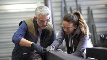 Wall Mural - Metalworker with apprentice in workshop