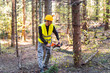 © Novak - Young lumberjack working with chainsaw in forest