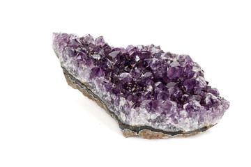 Amethyst Crystal Druse  macro mineral on white background close up