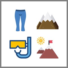 4 clear icon. Vector illustration clear set. snorkel and mountains icons for clear works