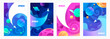© sweet kiwi - space explore. flying spaceship. set of vector cartoon banners. children's illustration.