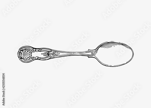 Fotografía Antique silver spoon drawing