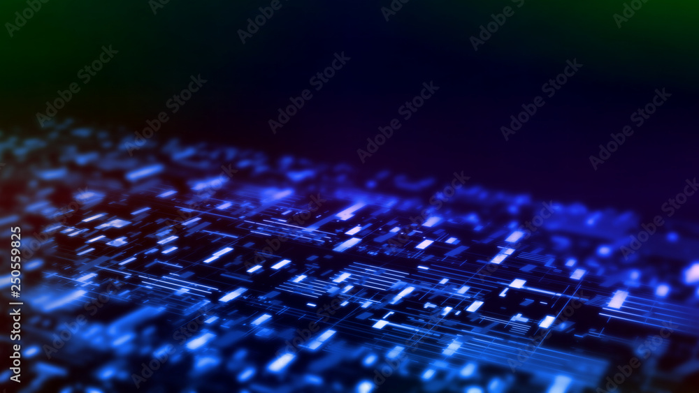 3D Rendering of abstract technology background. Wide screen wallpaper ...