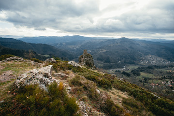 Medival tower ruins built on a rock