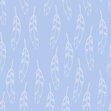 Blue And White Simple Striped Feathers Seamless Pattern, Vector