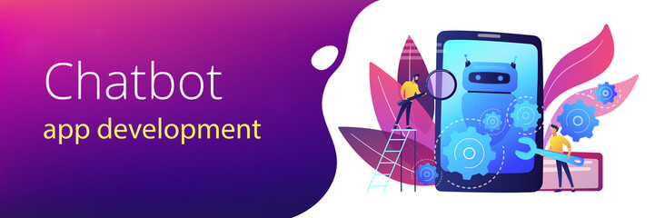 Chatbot app development concept banner header.