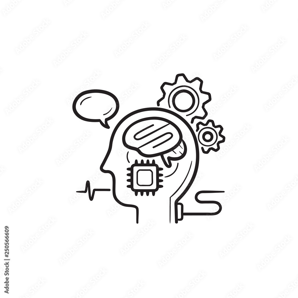 Brain machine interface hand drawn outline doodle icon Stock Vector ...