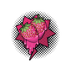 Poster - strawberry fruit with speech bubble isolated icon