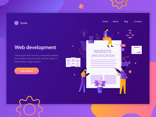 Canvas Print - Website specification. Creative landing page design template. Web development concept. Flat vector illustration.