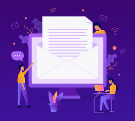 Wall Mural - business correspondence. exchange of documents by e-mail. flat vector illustration.