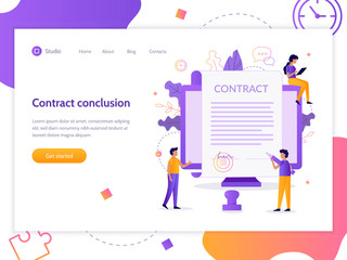 Wall Mural - signing contract flat illustration. a man holds a pen and wants to sign. web page design template.