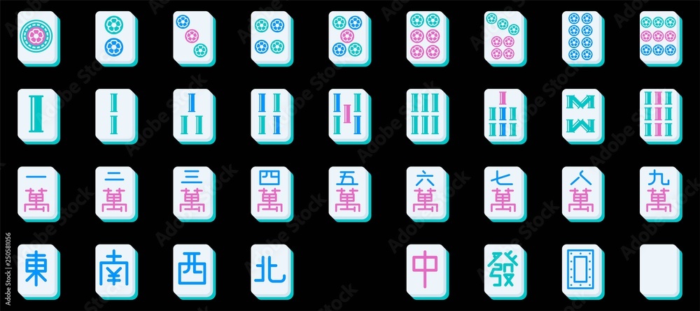 mahjong tiles set, vector illustration flat design Stock Vector | Adobe ...