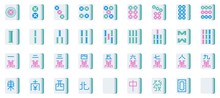 Mahjong Tiles Set, Vector Illustration Flat Design