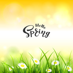 Wall Mural - Orange Nature Background and Lettering Hello Spring