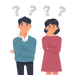 vector illustration man and woman with big question sign, young couple with big question - Vector