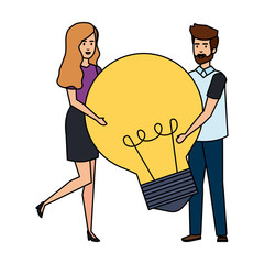 Poster - young business couple with bulb light