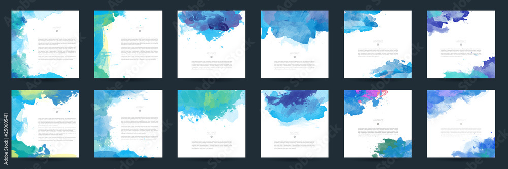 Big set of bright blue vector watercolor background for poster, brochure or flyer - obrazy, fototapety, plakaty 
