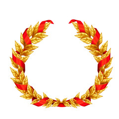 Canvas Print - Golden Laurel Wreath With Red Ribbon 