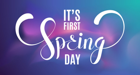 Wall Mural - spring background template with soft gradient colors backdrop and lettering.