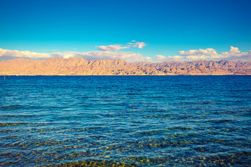 Wall Mural - view of the red sea and mountain. eilat, israel