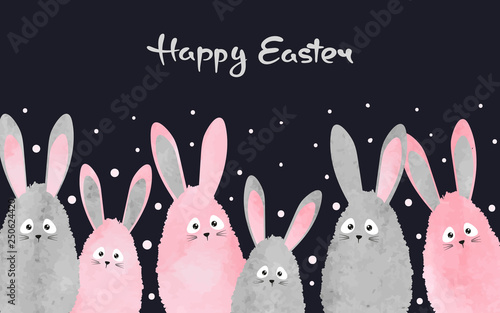 Easter bunny card. Watercolor vector illustration.