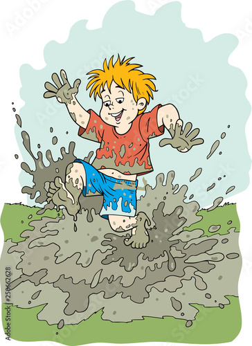 boy playing in the mud Stock Vector | Adobe Stock