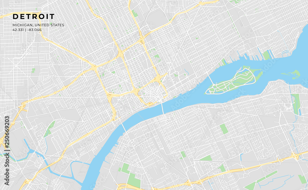 Printable street map of Detroit, Michigan Stock Vector | Adobe Stock