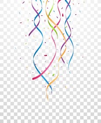 Sticker - Falling Colorful ribbon and confetti on transparent background	