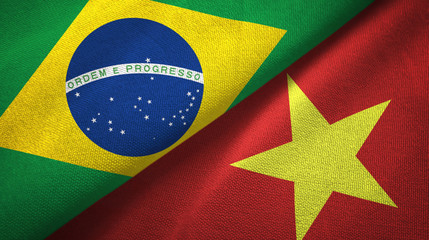 Brazil and Vietnam two flags textile cloth, fabric texture